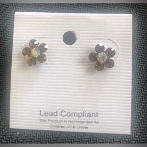 Crystal Flower Stud Earrings - Brown Aurora Center
